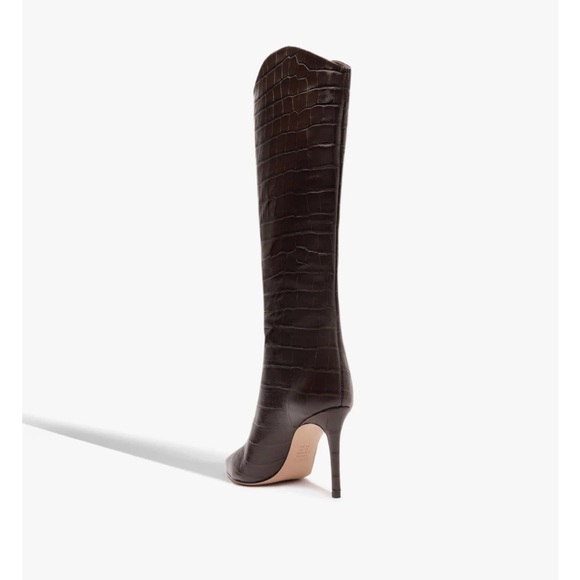 SCHUTZ Maryana Dark Brown Croc-Embossed Heeled Boots - Picture 3 of 13